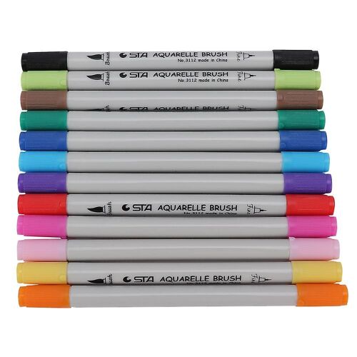 Dual Tip Water Soluble Marker Pen Sketch Manga Painting Pen Art Supplies (3112, 12 Color)