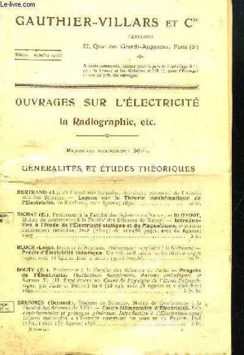 Catalogue D'ouvrages Sur L'électricité, La Radiographie, Etc ... - 1920