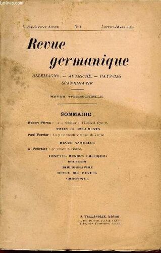 Revue Germanique / Allemagne - Angleterre - Etats-Unis - Pays-Bas - Scandinavie / Vingt-Sixieme Annee - N°1 - Janvier-Mars  1935.