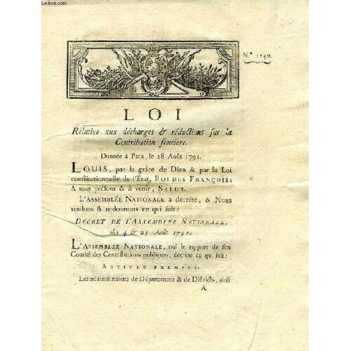 Loi, N° 1240, Relative Aux Decharges & Reductions Sur La Contribution Fonciere
