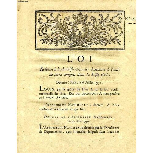 Loi, N° 1083, Relative A L'administration Des Domaines & Fonds De Terre Compris Dans La Liste Civile