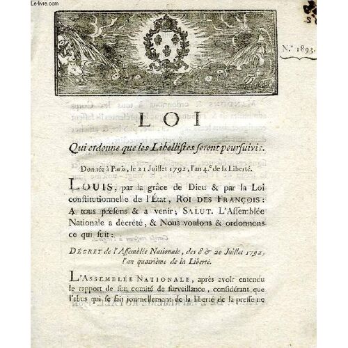 Loi, N° 1893, Qui Ordonne Que Les Libellistes Seront Poursuivis