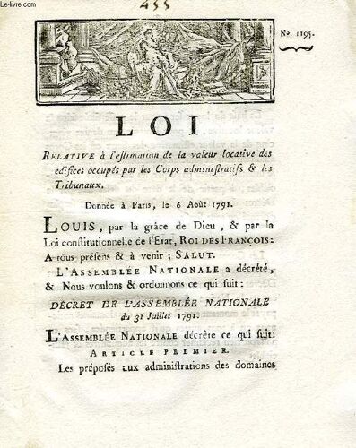 Loi, N° 1195, Relative A L'estimation De La Valeur Locative Des Edifices Occupes Par Les Corps Administratifs & Les Tribunaux