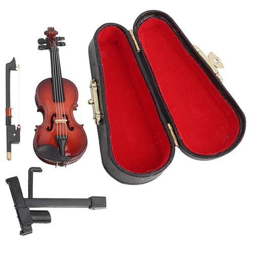 Modèle De Violon Miniature Avec Stand Case Dollhouse Accessoires Mini Instrument De Musique Décor Cadeau 8cm