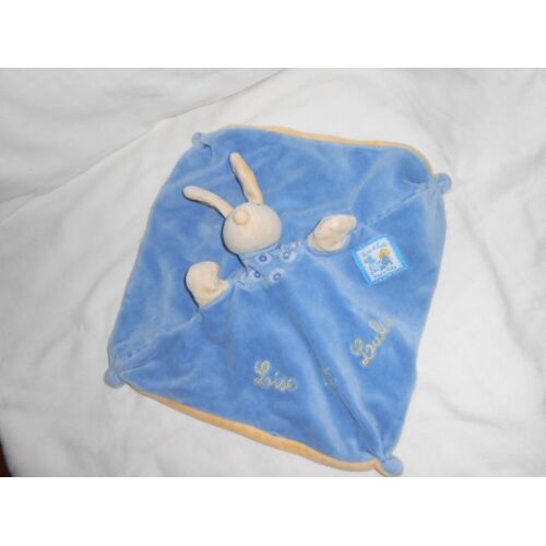 Doudou Plat Carre Marionnette Lapin Souris Moulin Roty Lise Et Lulu Beige Creme Ecru Bleu Jaune 4 Coins