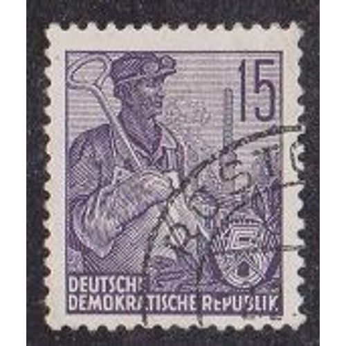Timbre D'allemagne De L'est N°190 A Y&t 15 P Violet Série Courante Plan Quinquennal Métallurgiste