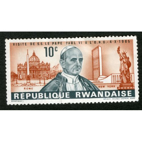 Timbre Non Oblitéré République Rwandaise, Visite De S.S.Le Pape Paul Vi À L'o.N.U. 4 X 1965, Rome, New York, Bonnevalle, 10c