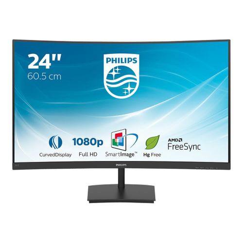 Philips E-line 241E1SC - Écran LED - incurvé - 24" - 1920 x 1080 Full HD (1080p) @ 75 Hz - VA - 240 cd/m² - 3000:1 - 4 ms - HDMI, VGA - noir texturé