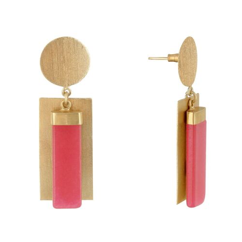 Les Poulettes Bijoux - Boucles D'oreilles Laiton Doré Disque Et Rectangle Coloré