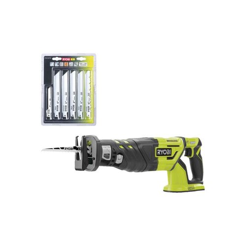Pack RYOBI - Scie sabre Brushless R18RS7-0 - 18V One+ - sans batterie ni chargeur - Lot de 6 lames RAK06RB universelles bois et métal 100/152 mm