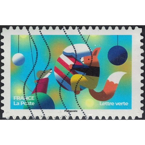 France 2022 Oblitéré Used Carnet Féérique Écureuil Et Souris Environnement Aérien Boules De Noël