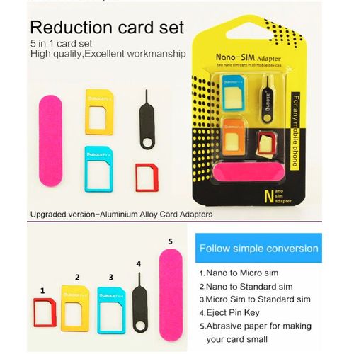 Adaptateurs De Carte Nano Sim 5 En 1 + Carte Sim Standard Et Micro Sim + Outils Pour Iphone 4 4 S 5 5c 5 S 6 S Et Supérieurs