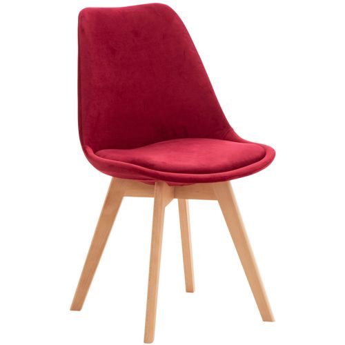 Chaise De Salle À Manger Design Scandinave En Tissu Velours Rouge Pieds Bois Clair Fal101544