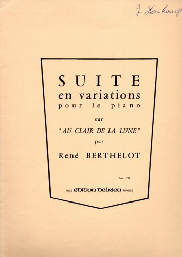 Suite En Variations Pour Le Piano Sur "Au Clair De La Lune"