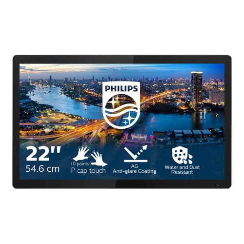 Philips B Line 222B1TFL - Écran LED - 22" (21.5" visualisable) - écran tactile - 1920 x 1080 Full HD (1080p) @ 75 Hz - IPS - 400 cd/m² - 1000:1 - 4 ms - HDMI, DVI-D, VGA, DisplayPort - texture...