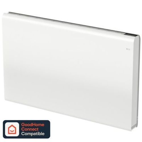 Radiateur connecté électrique à inertie fluide GoodHome Iriya blanc 1800W horizontal.