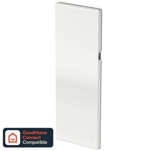 Radiateur connecté électrique à inertie fluide GoodHome Iriya blanc 1800W vertical.