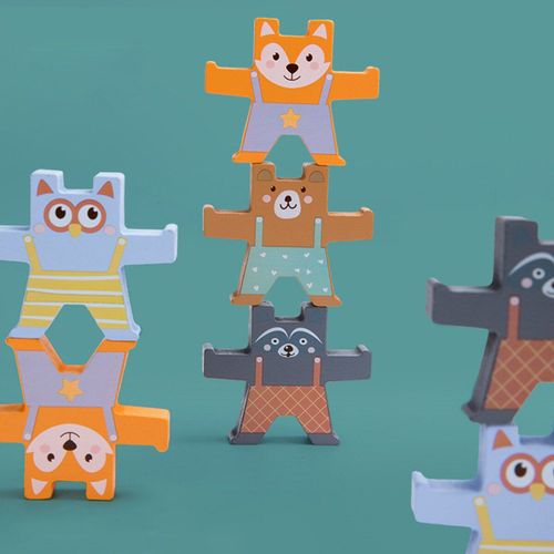 Pierres Empilees D'equilibrage En Bois Arc-En-Ciel Singe/Ours/Panda Hercule Marionnette Bloc De Construction Montessori Jouets Pour Enfants Cadeau, Ours