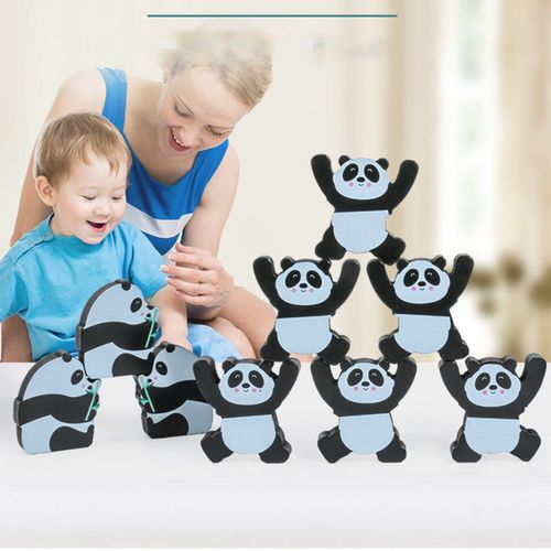 Bois Equilibrage Pierres Empilees Arc-En-Ciel Singe/Ours/Panda Hercule Marionnette Bloc De Construction Montessori Jouets Pour Enfants Cadeau, Panda
