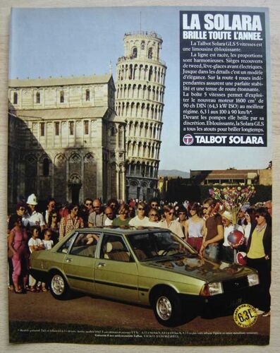 Publicité Papier - Voiture Talbot Solara De 1981