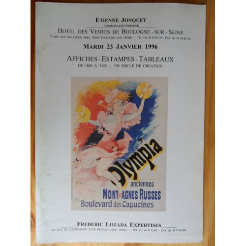 Catalogue De Vente Etienne Jonquet Du Mardi 23 Janvier 1996 - Affiches, Estampes, Tableaux De 1860 À 1960 - Un Siècle De Création