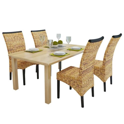 Chaises De Salle À Manger 4pcs Bois Solide De Manguier Et Abaca