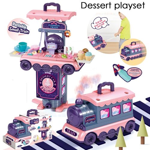 Jeu De Cuisine Multi-Styles 2 En 1 Et Ensemble D'apprentissage De Petits Trains Portables Jouets Pour Enfants Cadeau, Jeu De Desserts