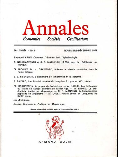 Annales Economies Societes  Civilisations   26e Annee N°6 1971