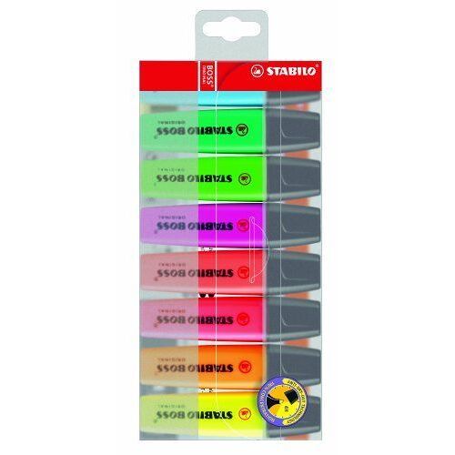 Stabilo Boss Original Pochette De 8 Surligneurs Jaune/Bleu/Vert/Turquoise/Orange/Rose/Lilas