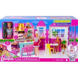 Coffret Pour Barbie Le Grand Restaurant Et 1 Poupée Mannequin Et 25 Accessoires - Set Jouet Fille Et 1 Carte Offerte