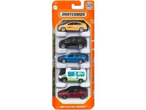 Set 5 Véhicules Matchbox : Mbx Electrics Drivers - Coffret Voitures Miniatures Jaune Noire Rouge Bleu - Enfant