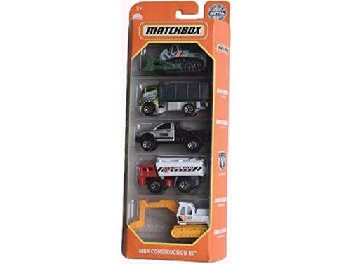 Set 5 Véhicules Matchbox : Mbx Construction Iii - Coffret Camion Et Pelleteuse Engin De Chantier Miniature - Enfant