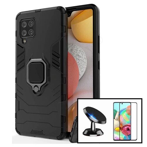 Kit Verre Trempé 5d Full + Coque 3x1 Military Defender + Support Magnétique De Voiture Pour Samsung Galaxy A42 5g