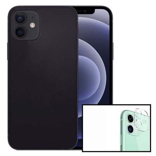 Kit Verre Trempé Pour Le Film Caméra Arrière + Coque Silicone Liquide Pour Iphone 12 Mini - Noir