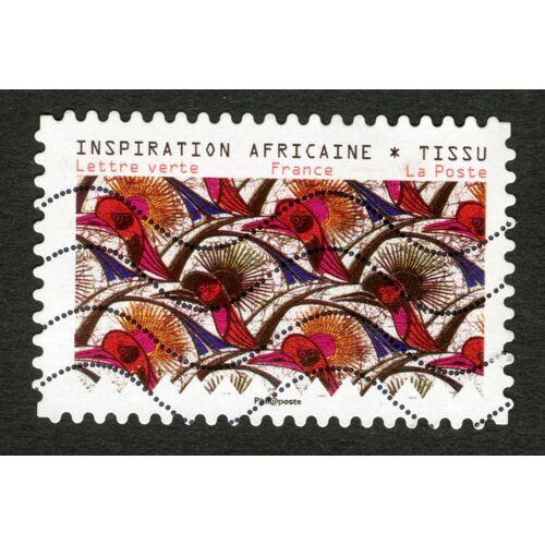 Timbre Oblitéré Inspiration Africaine , Tissus , Lettre Verte, France, La Poste