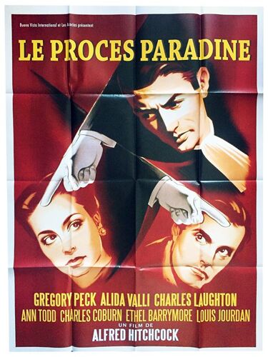 Le Procès Paradine (Paradine Case) -Véritable Affiche De Cinéma Pliée- Format 120x160 Cm- De Alfred Hitchcock Avec Gregory Peck, Ann Todd, Charles Laughton, Ethel Barrymore - 1949 Ressortie 2009 #