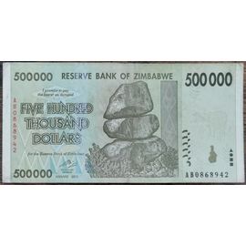 Billet 500.000 Dollars Zimbabwe 2008 - 500000 - 500 Milles