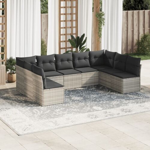 Vidaxl Salon De Jardin 9 Pcs Avec Coussins Gris Clair Résine Tressée
