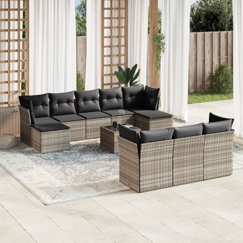 Vidaxl Salon De Jardin Avec Coussins 10 Pcs Gris Clair Résine Tressée