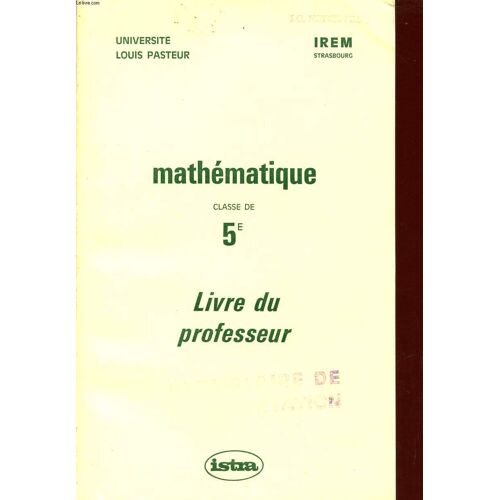 Mathematique / Livre Du Professeur / Classe De 5è.