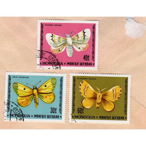 Lot De 3 Timbres Mongolia Mongolie Papillons 1977