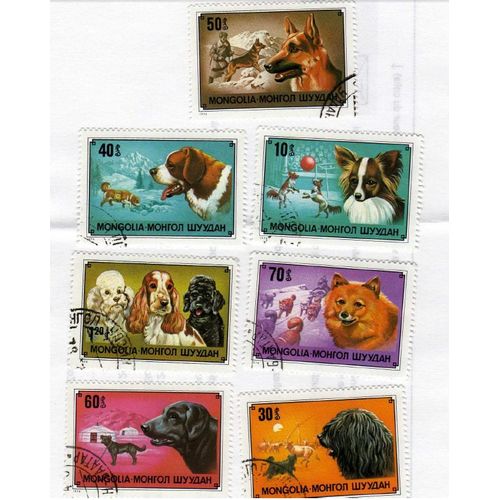 Lot De 7 Timbres Mongolia Mongolie Chiens