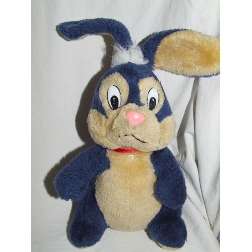 Lapin Doudou Bleu Beige Ancien Vintage Peluche De 23 Cm + Oreilles De 13 Cm
