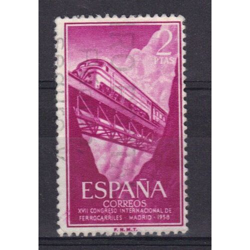 Espagne 1958 : 17è Congrès International Des Chemins De Fer : Locomotive Diesel Et Défilé De Despenaperros - Timbre Oblitéré
