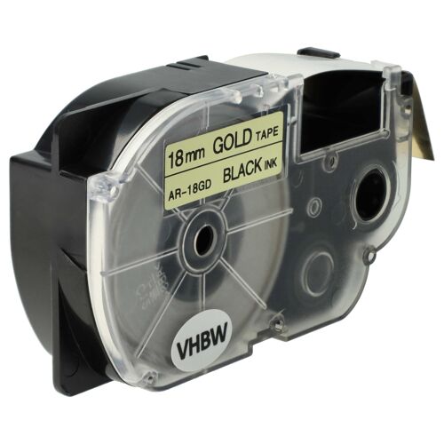vhbw Ruban remplacement pour Casio XR-18GD, XR-18GD1 pour imprimante d'étiquettes 8m x 18mm Noir sur Or, pet+ RESIN