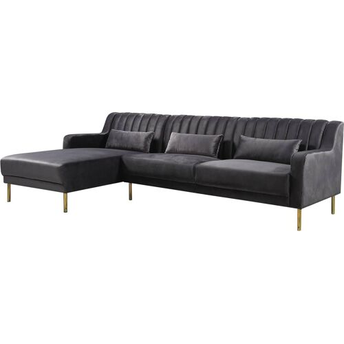 Canapé d'angle en velours Oliver - 275 x 161 x 81 cm - 5 places - Gris - Angle gauche
