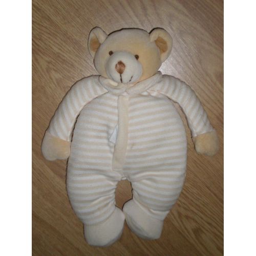 Doudou Peluche Ours Bear Bar Orso Jollybaby Et Son Mouchoir Ventre Beige Rayé Jolly Baby