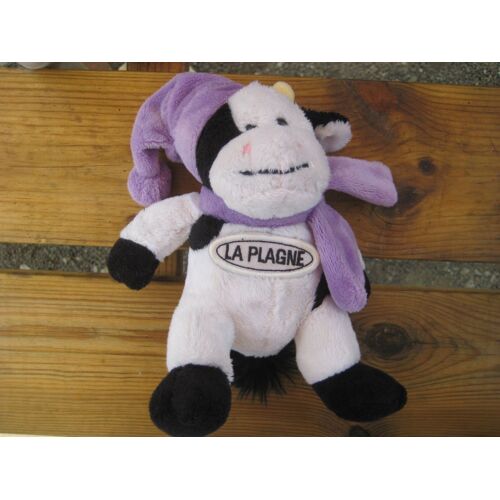 Doudou Peluche Vache Écharpe Et Bonnet Mauve La Plagne 19 Cm