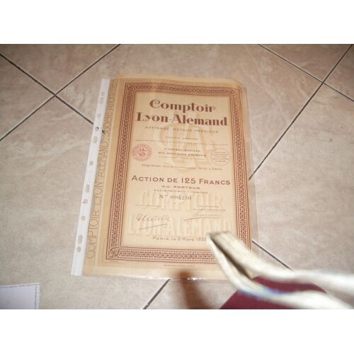 Action De 125 Francs Comptoir Lyon-Alemand 1933
