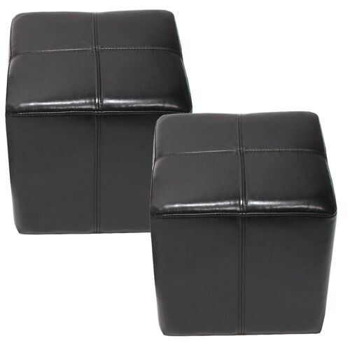 2x tabouret pouf dé Onex, cuir, 36x36x36cm   noir